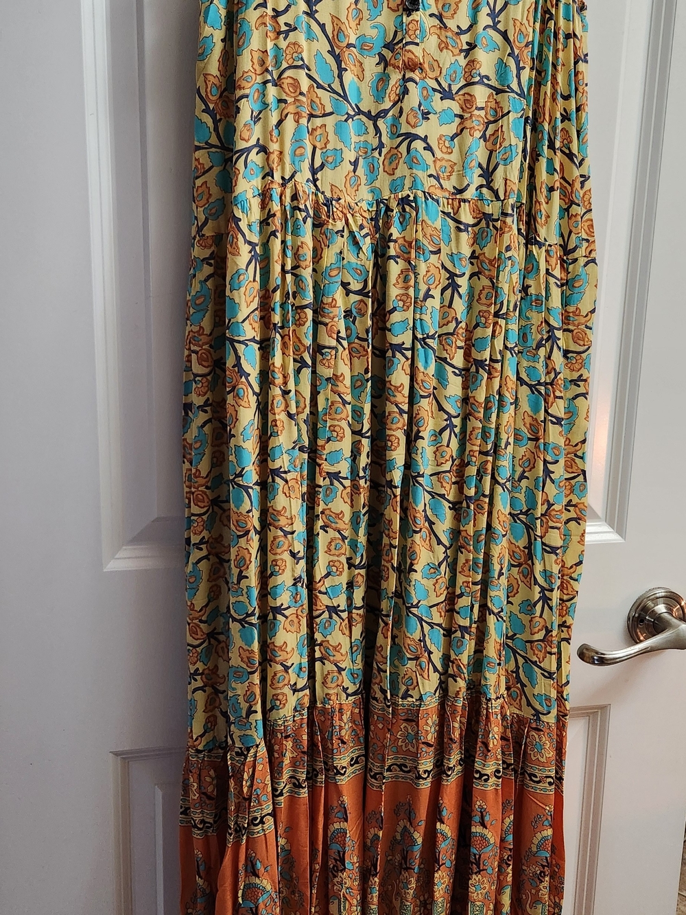 Sleeveless Floral Maxi Dress in Teal and Rust - Picture 3 of 14